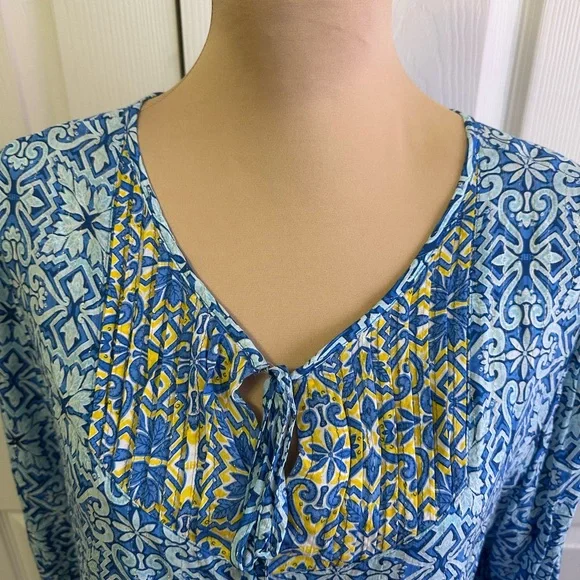 Ruby Rd. Blue and Yellow Patterned Blouse - Picture 4 of 5